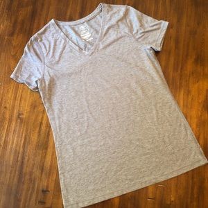 V-Neck Plain Gray Workout T-Shirt, Size M